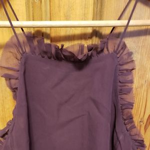 Madewell Silk Eggplant Camisole with Ruffle Detail